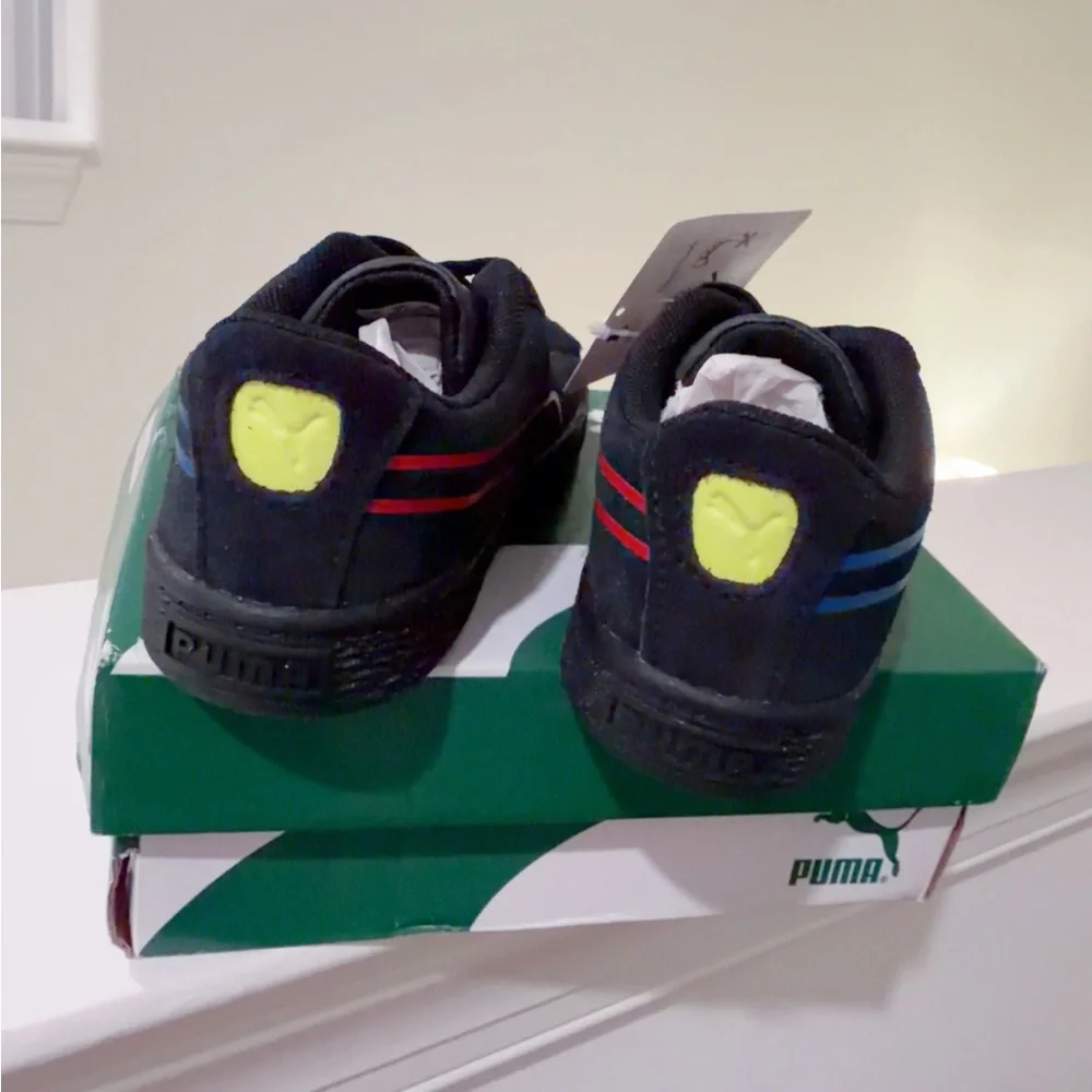 NEW IN BOX Puma Suede Hypnotic INF Kids Shoes - Size 10C (Black/Blue/Red)